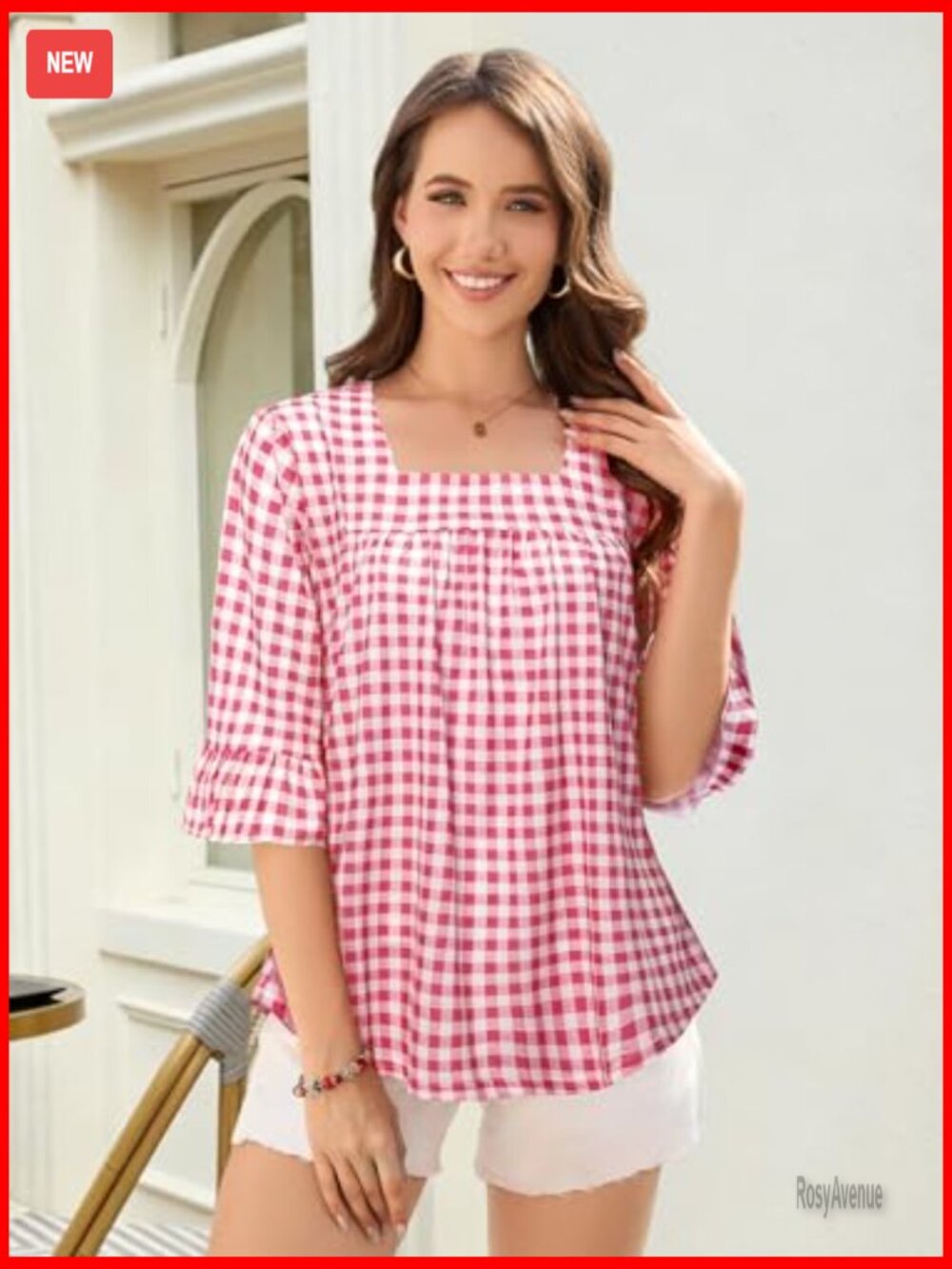 3/4 Sleeve Square Neck Ruffle Blouse Tunic Dressy Casual Top - Picture 2 of 6
